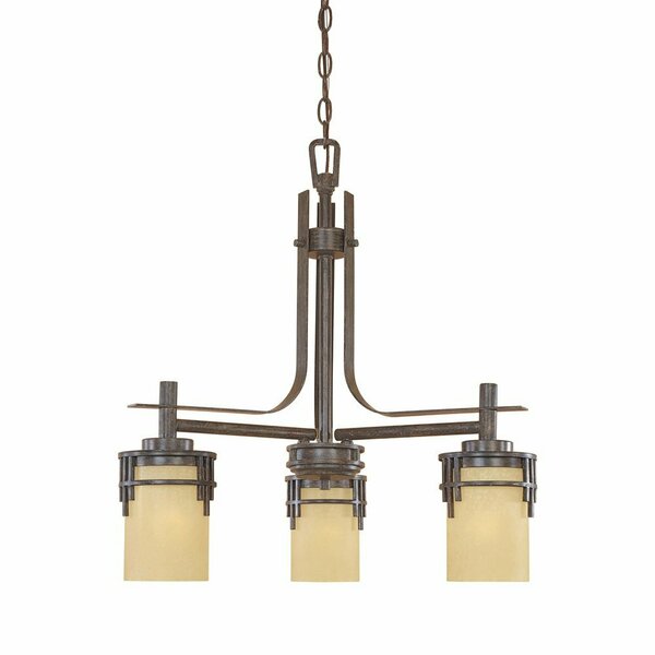 Designers Fountain Mission Ridge 3 Light Rustic Warm Mahogany with Goldenrod Glass Shades Chandelier For Dining Rooms 82183-WM